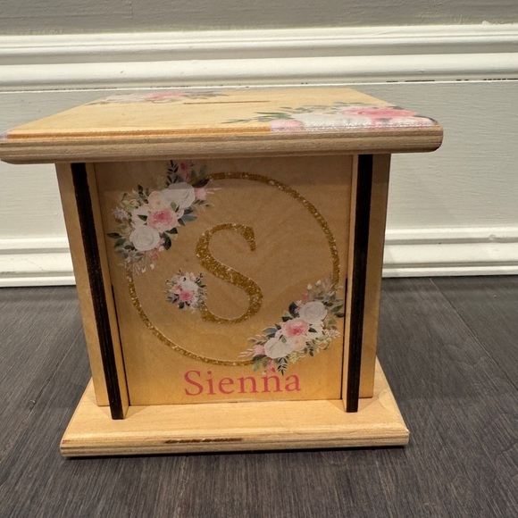 Other - Sienna Floral Solid Wood Square Piggy Bank